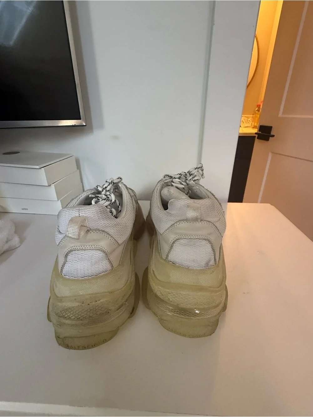 Balenciaga White and Off-White Chunky Triple S Sneakers